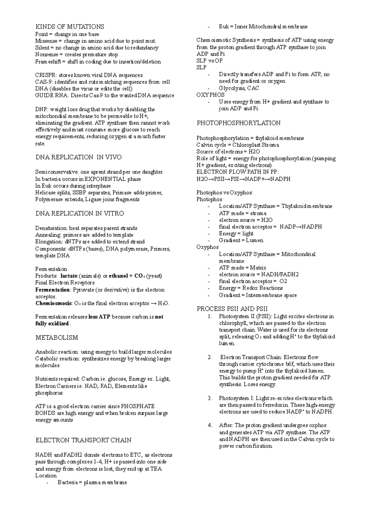 BIOL 112 Final Exam Cheat Sheet: Mutations, DNA Replication, and ...