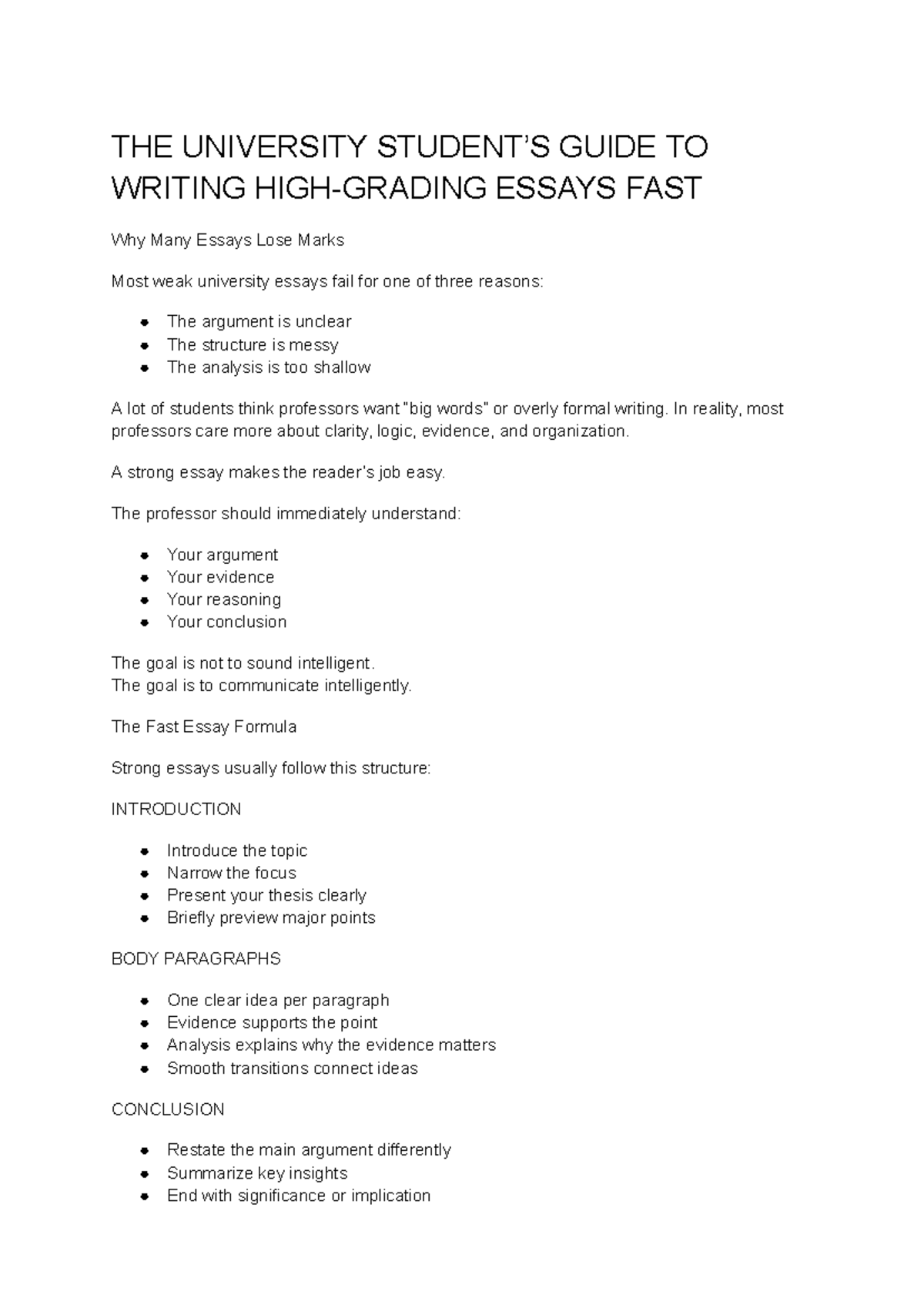 UNIV 101: Fast Guide to Writing Strong Academic Essays - Studocu
