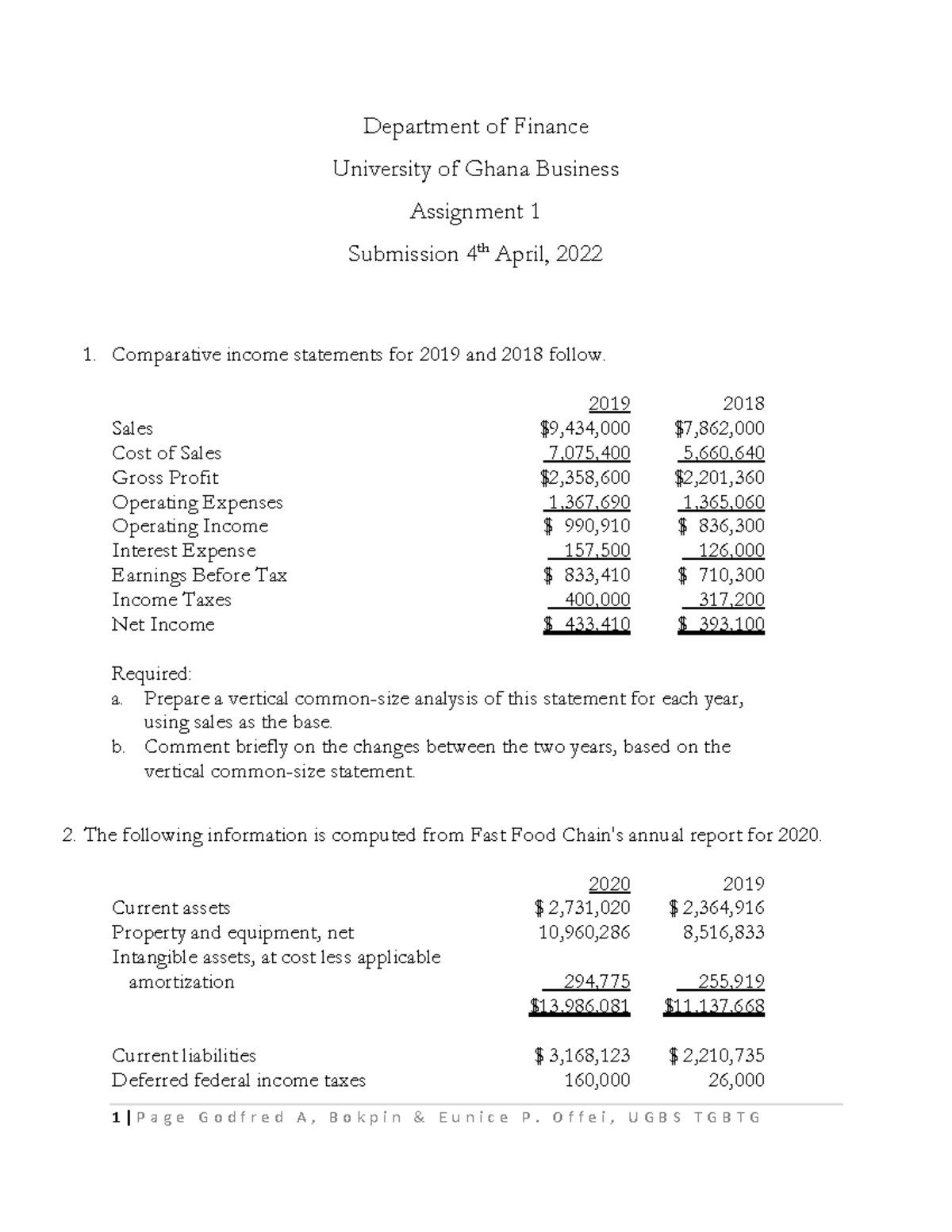 FINC 301 Assignment 1: Financial Statement Analysis & Ratios (2022 ...