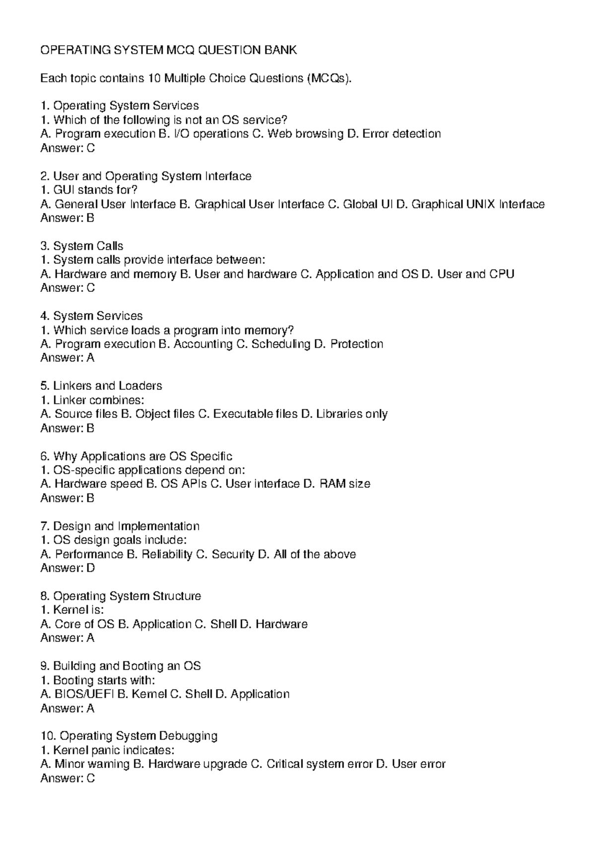 Operating System MCQ Question Bank - Comprehensive Review - Studocu