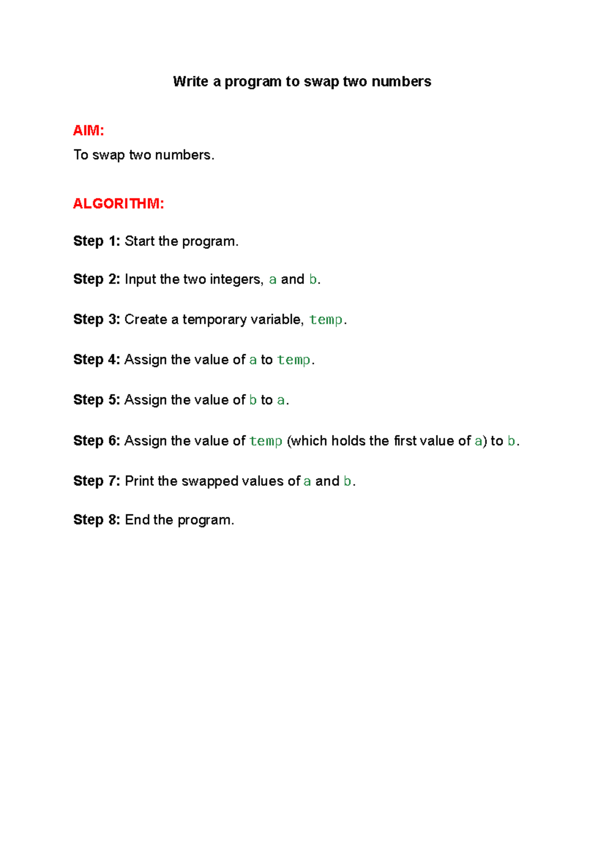 3-To swap two numbers - PPS - Programming for Problem Solving - Write a ...