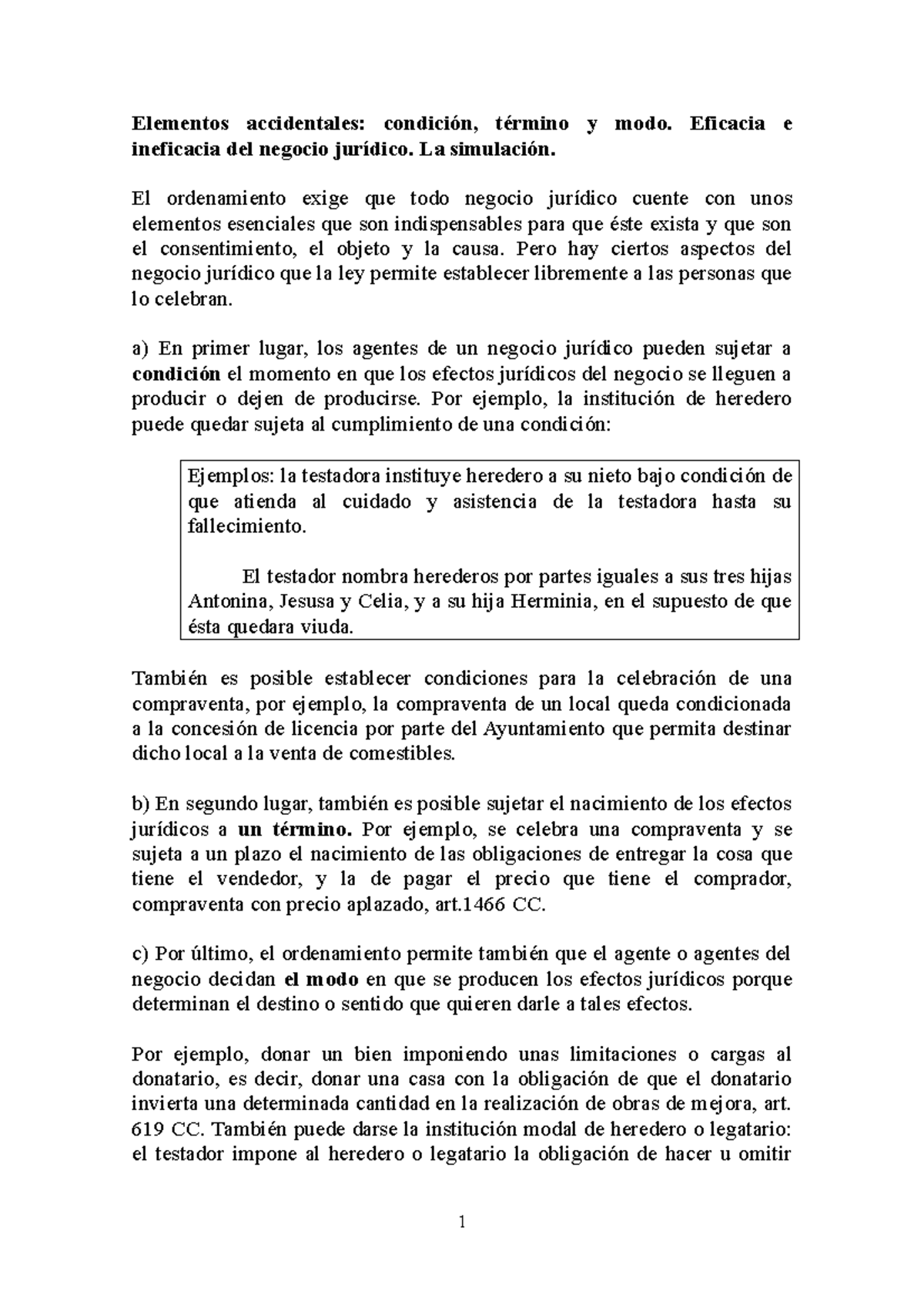24 - Elementos Accidentales: Condición, Término y Modo en Derecho - Studocu