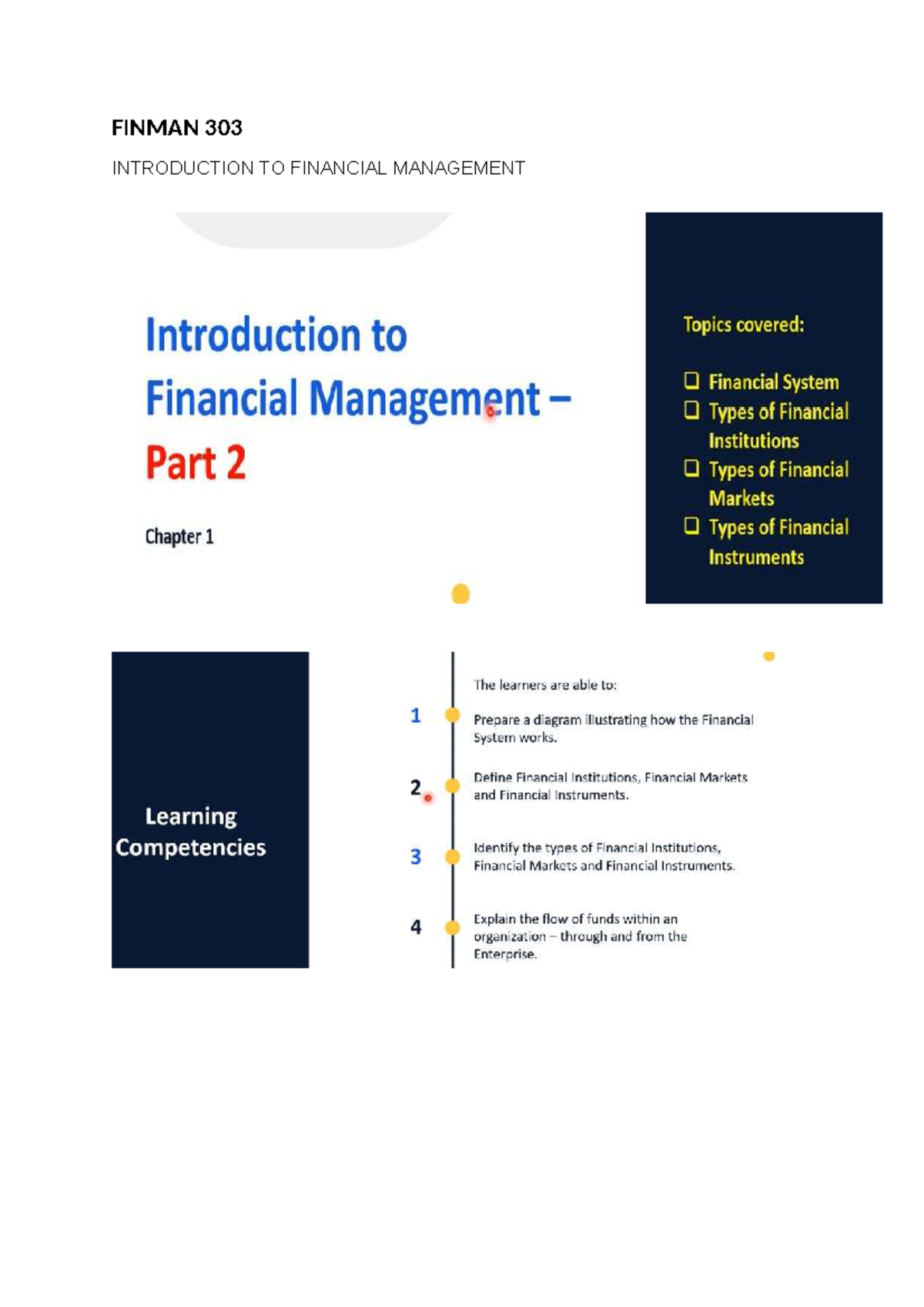 Handouts for fin mgmt Introduction PART 2 - FINMAN 303 INTRODUCTION TO ...