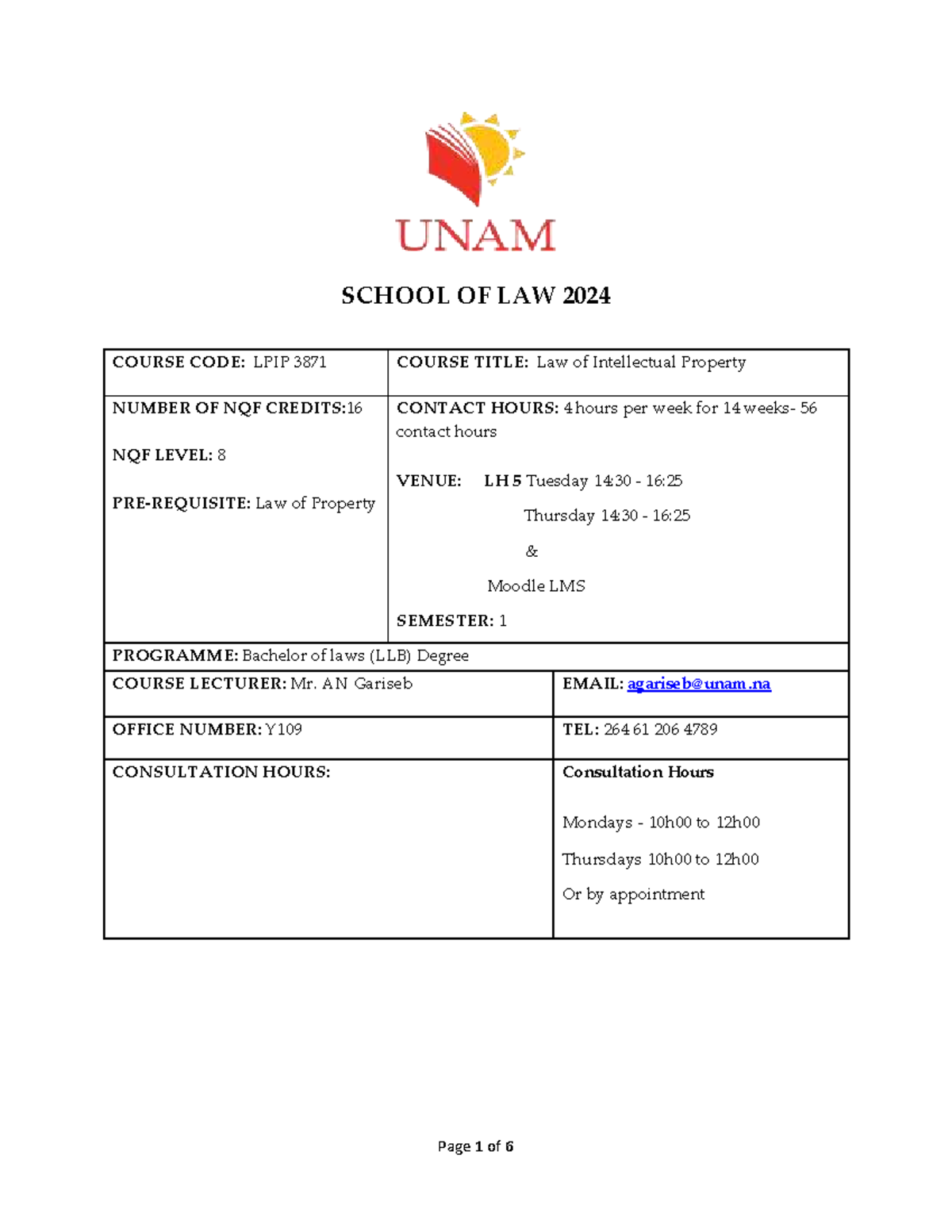 Lntellectual Property course outline 2025 - SCHOOL OF LAW 2024 COURSE ...