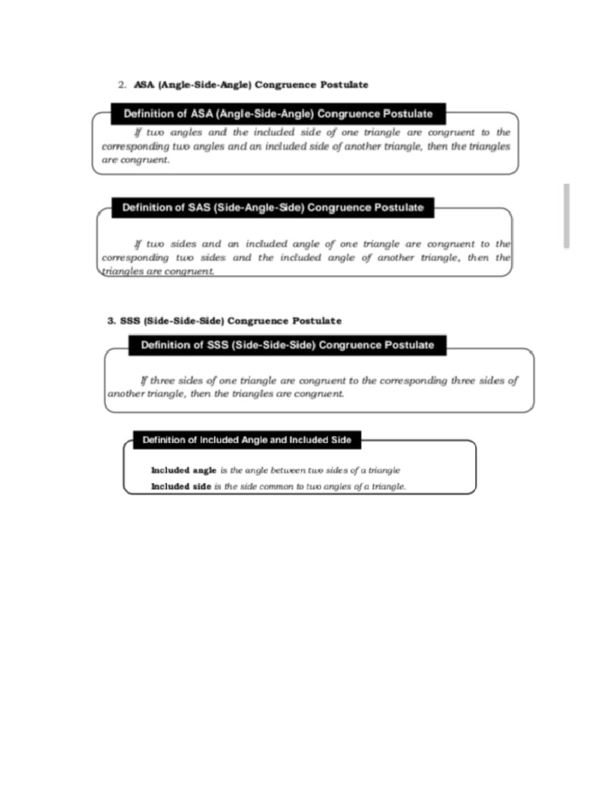 Theorems - math - 2. ASA Congruence Postulate Definition of ASA ...