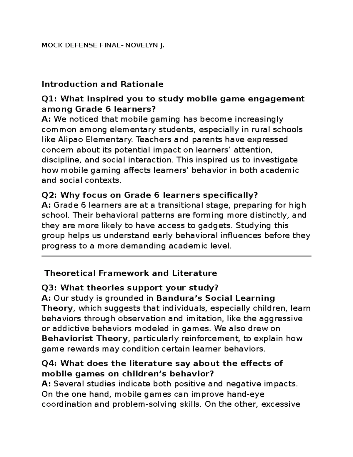 MOCK DEFENSE B: Rationale and Significance of IP Student Motivation ...