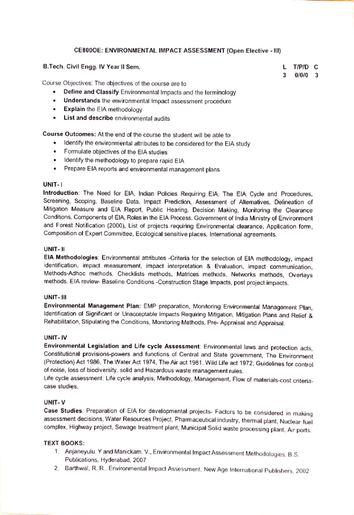 EIA UNIT 1 Notes - CE800OE: ENVIRONMENTAL IMPACT ASSESSMENT (Open ...