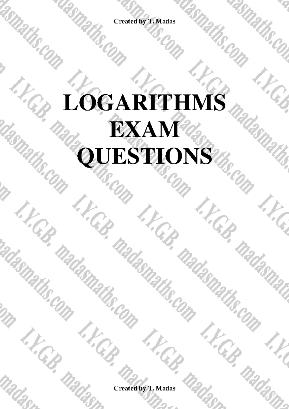 Exp & Logarithms Test (Calc 101) - Review Questions & Solutions - Studocu