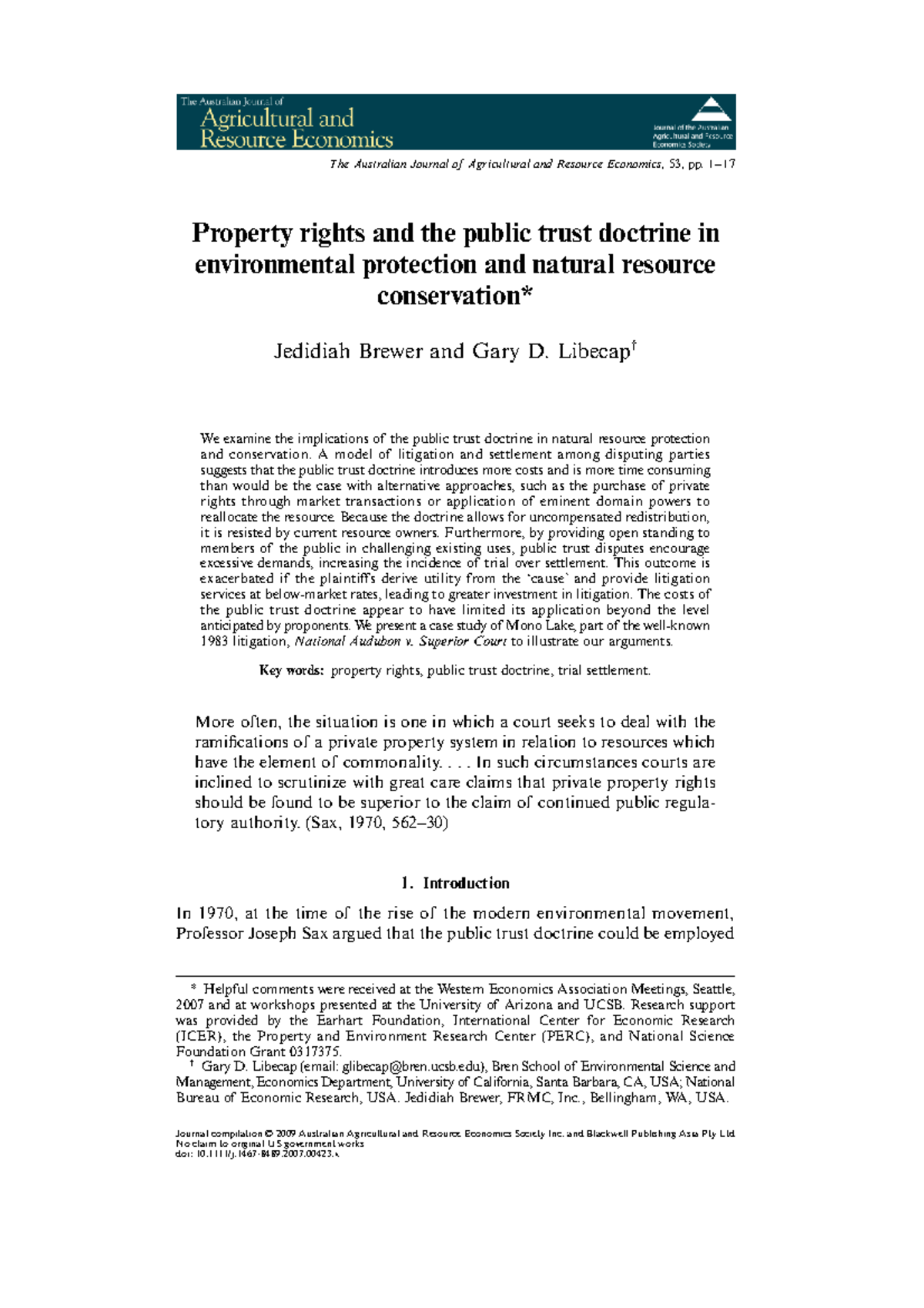 Property Rights & Public Trust Doctrine in Environmental Protection ...