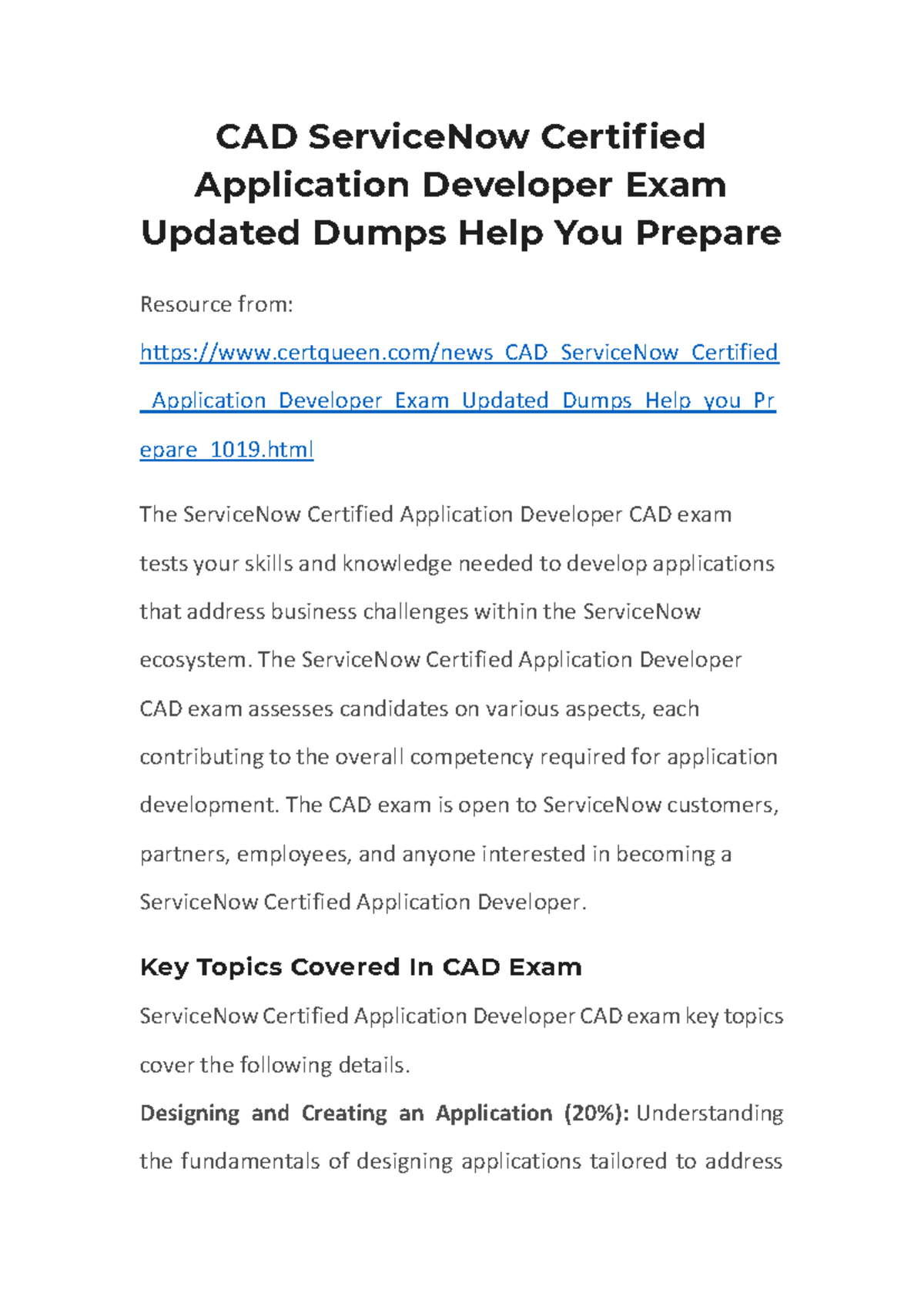 CAD ServiceNow Certified Application Developer Exam Study Guide - Studocu