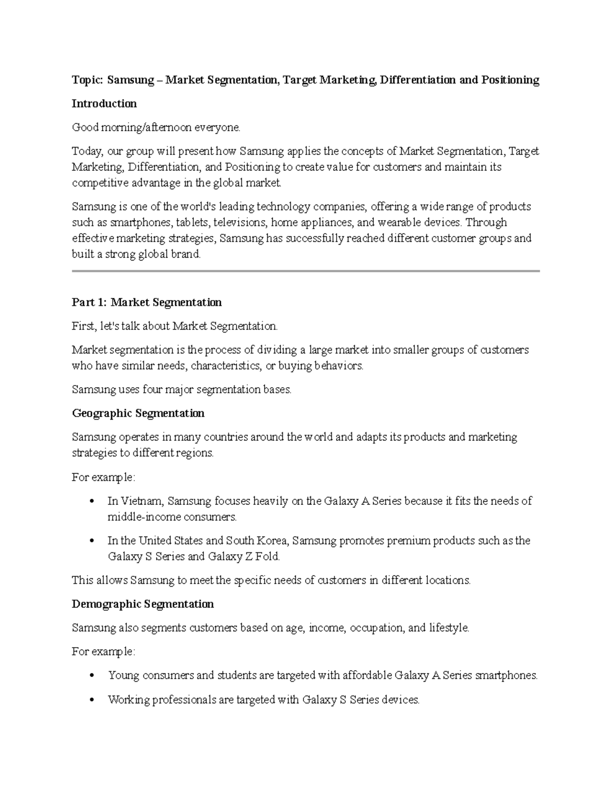 Samsung Market Segmentation & Target Marketing Strategies (MKT 101 ...