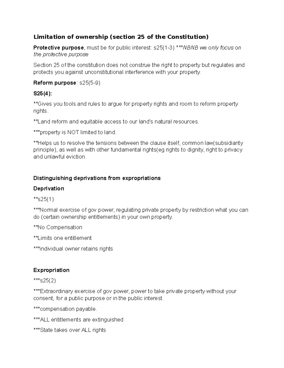 SAR Lecture Notes: Section 25 of the Constitution on Property Rights ...