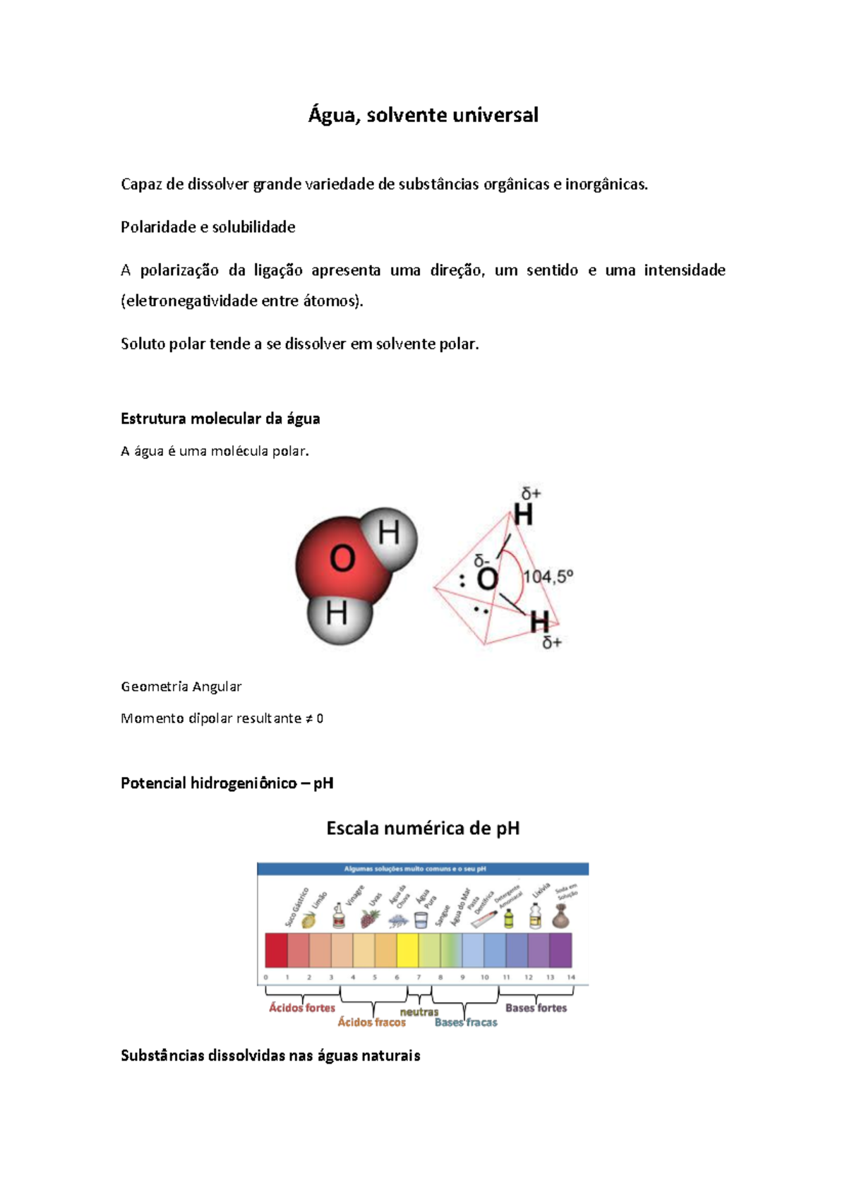 Água como Solvente Universal: Polaridade, Solubilidade e Eutrofização ...