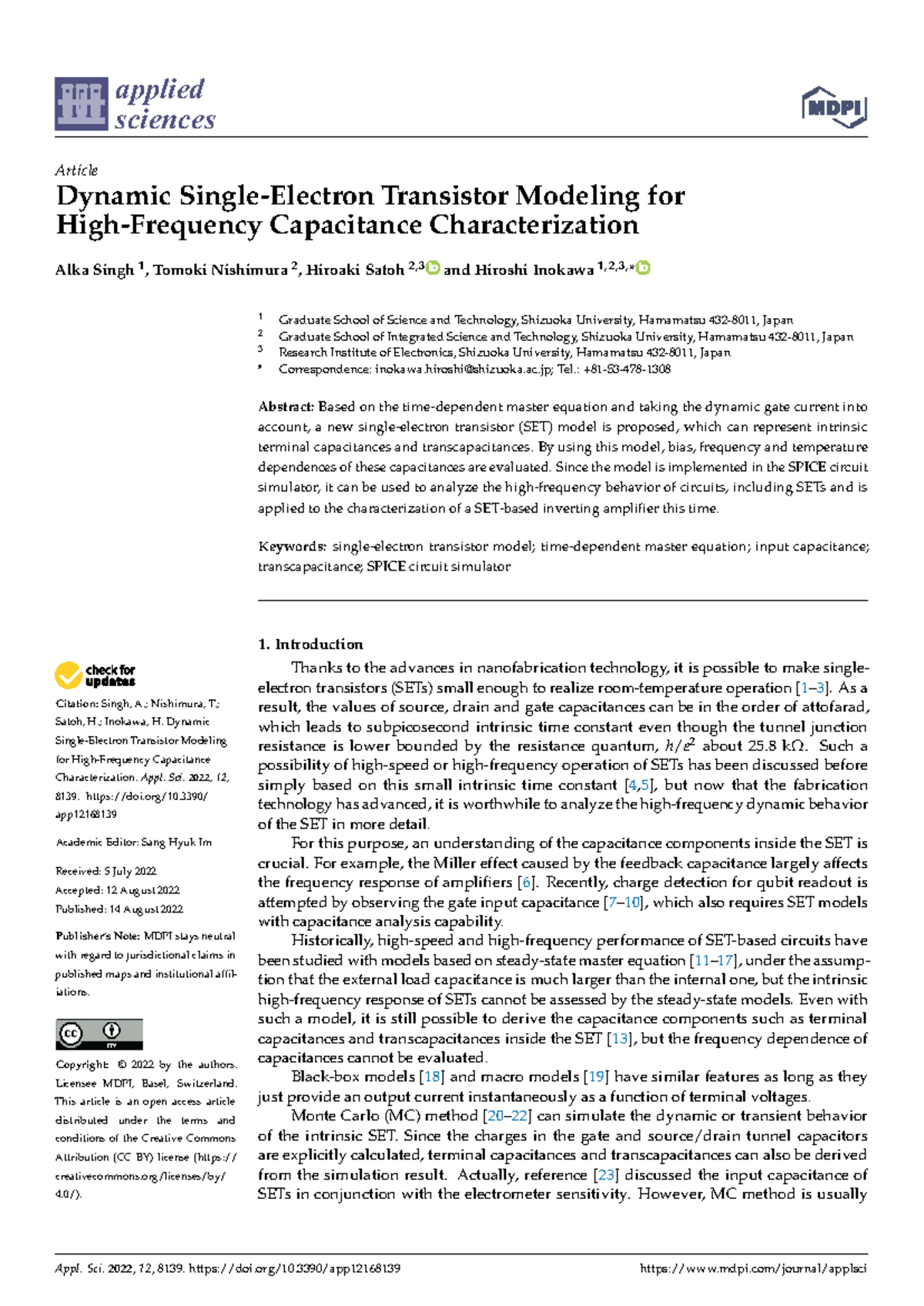 Dynamic Transistor Modeling for Capacitance Analysis in Appl. Sci. 2022 ...