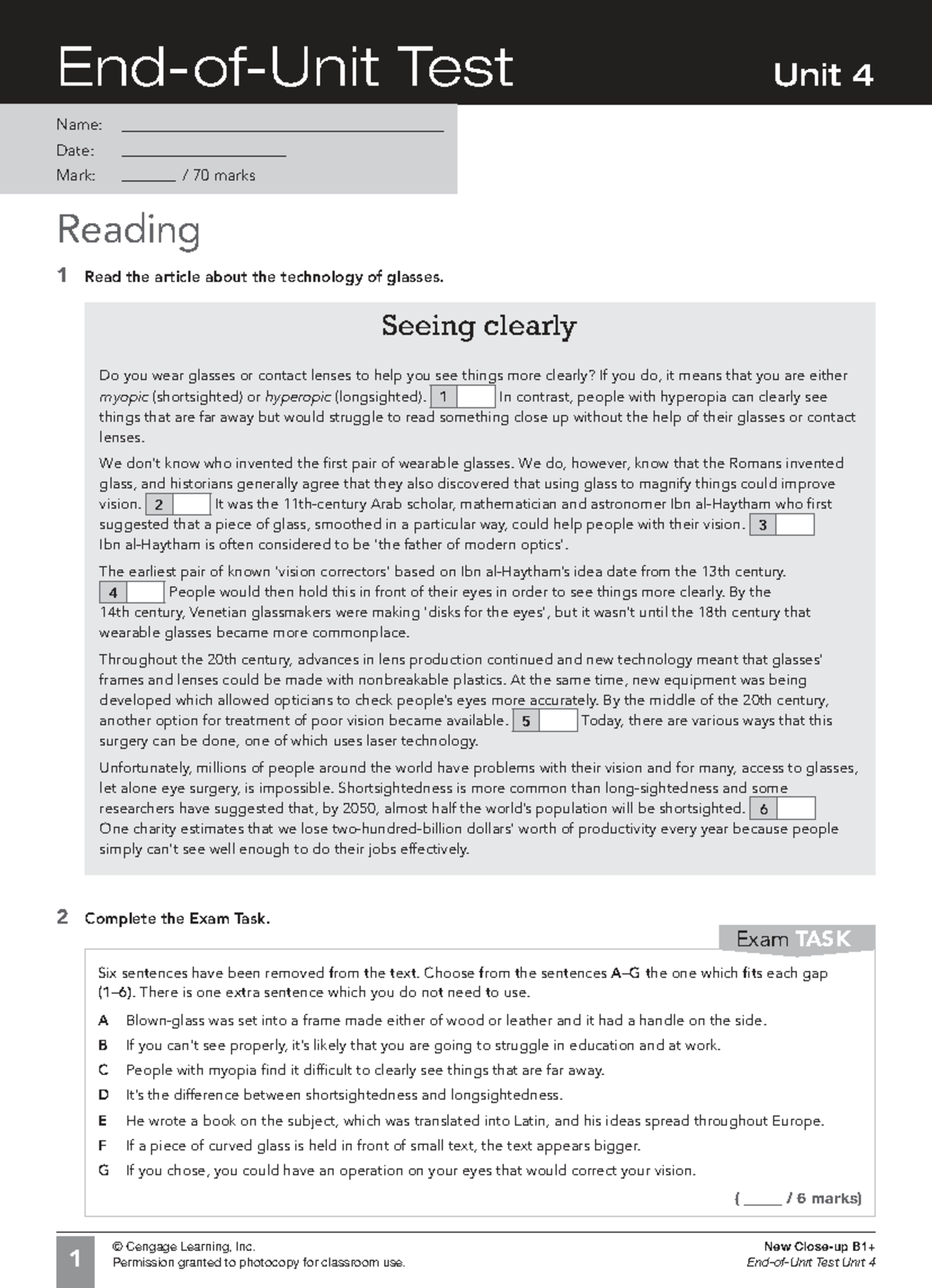 B1 End-of-Unit Test: Unit 4 - Technology and Vision - Studocu