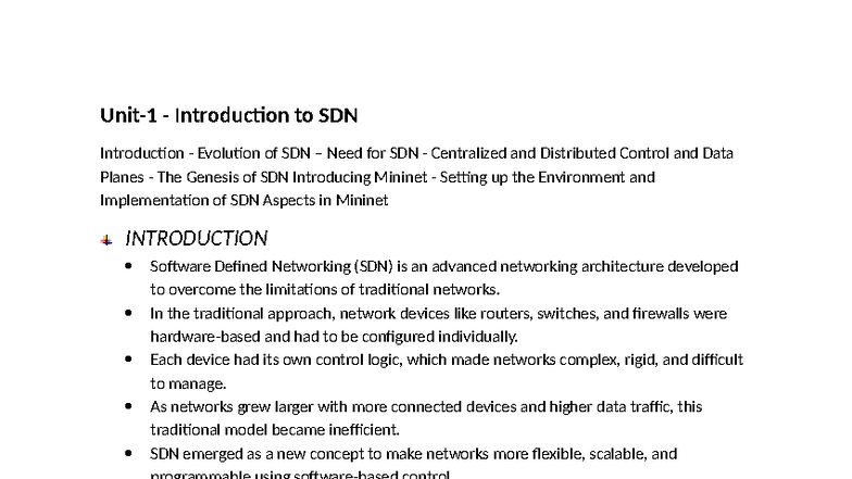 SDN - Introduction, Evolution, and Implementation Overview - Studocu