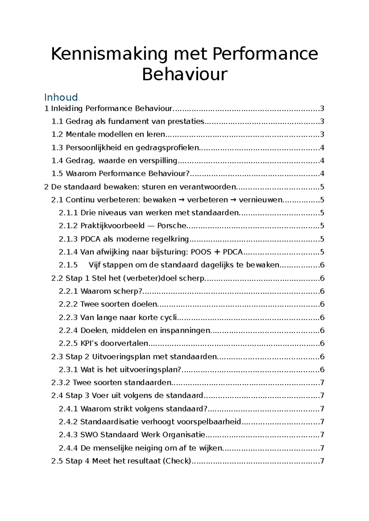Samenvatting Performance Behaviour: Inleiding en Standaardisering ...