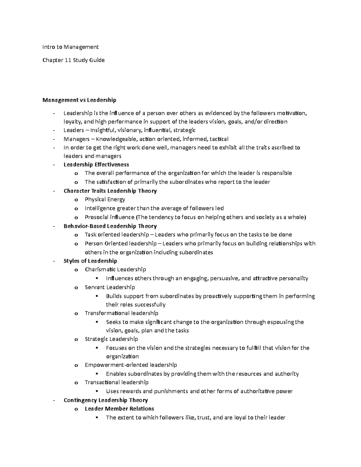 Management Ch11 Leadership & Decision-Making Study Guide - Studocu