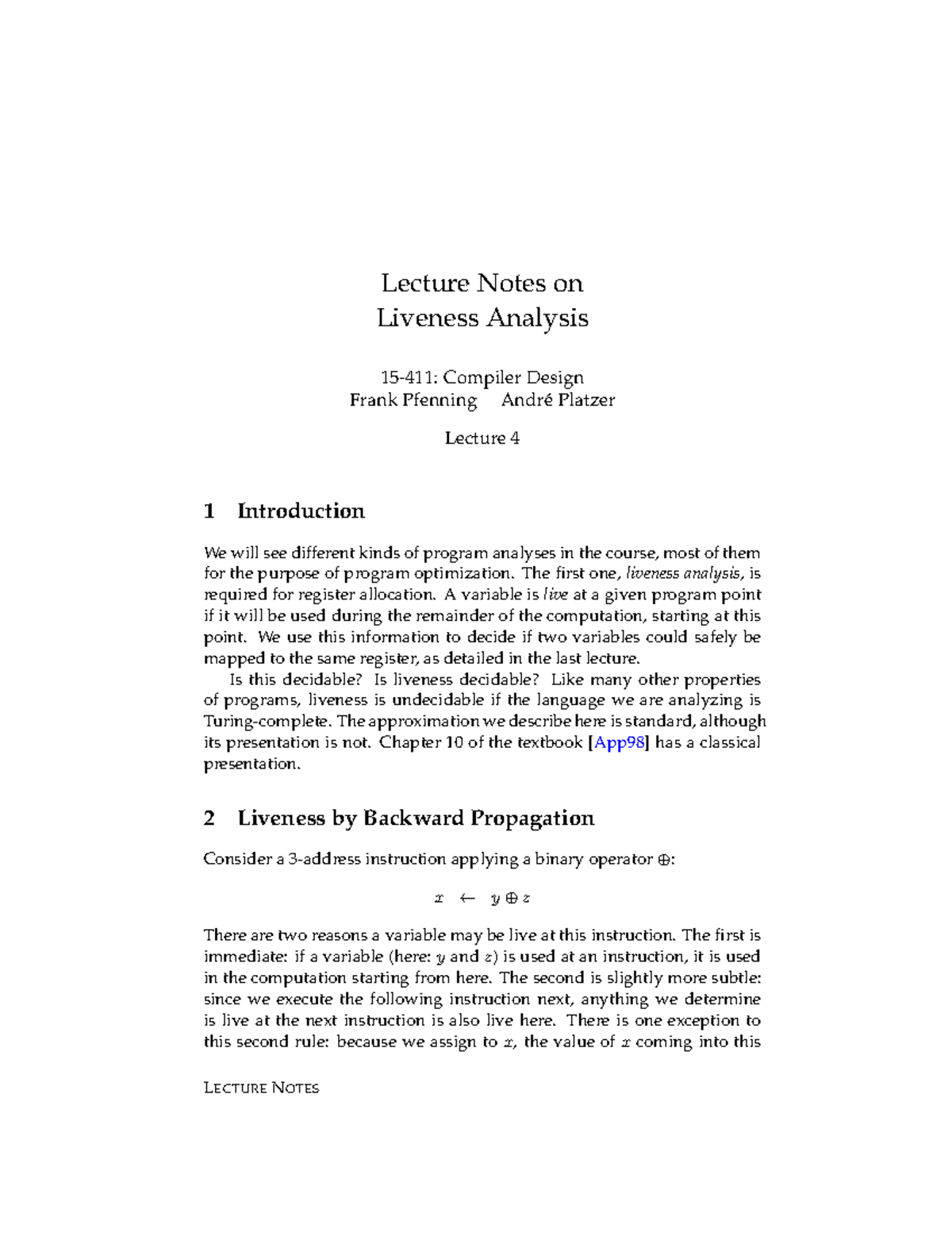 Lecture Notes on Liveness Analysis (Compiler Design, L4) - Studocu