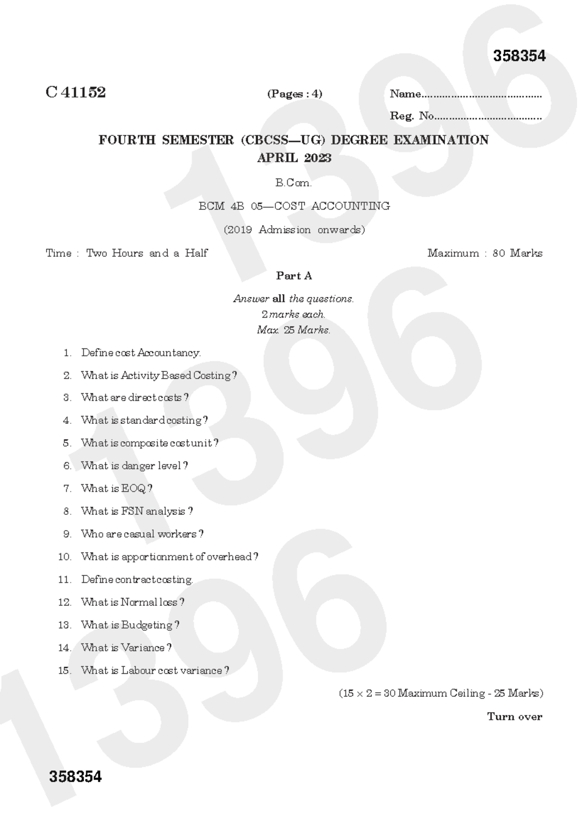 B.Com. BCM 4B Accounting Fourth Semester Exam Questions - April 2023 ...