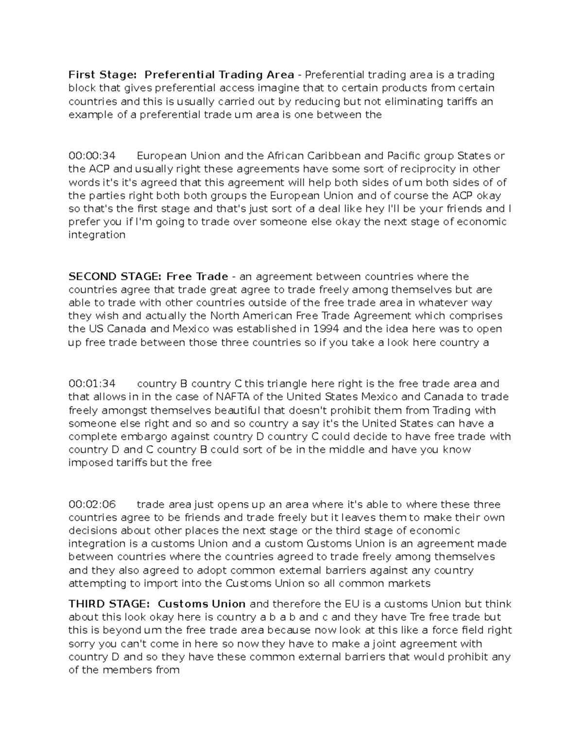Economic integration - for notes - First Stage: Preferential Trading ...