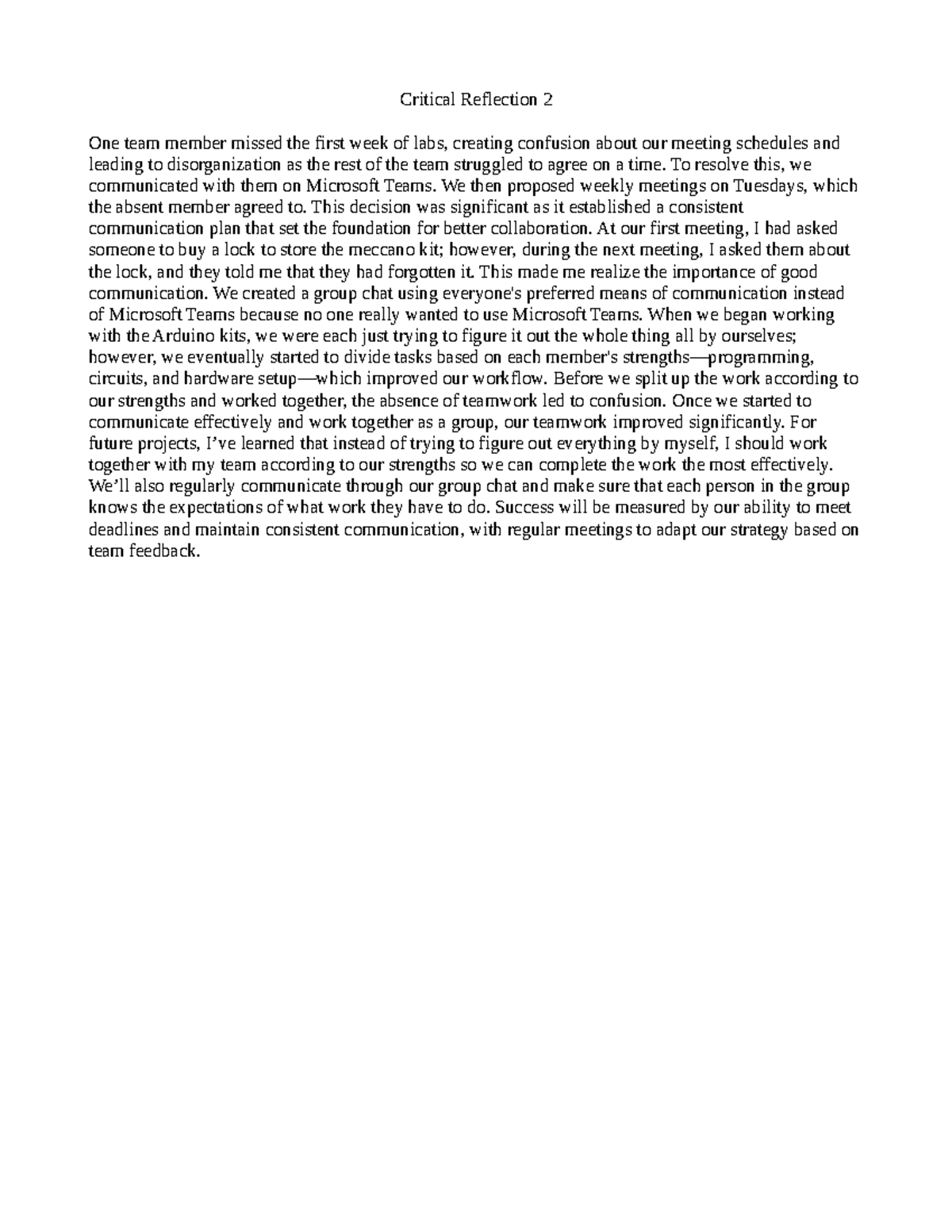 Critical Reflection #2: Enhancing Team Communication and Collaboration ...