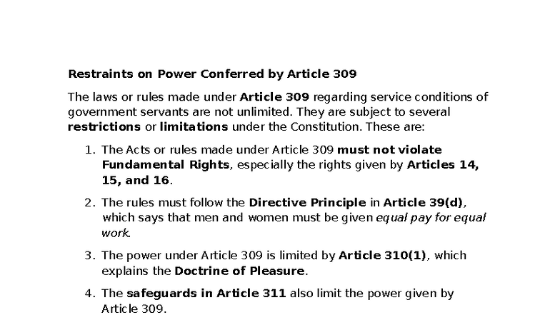 Service Conditions and Limitations under Article 309: A Comprehensive ...