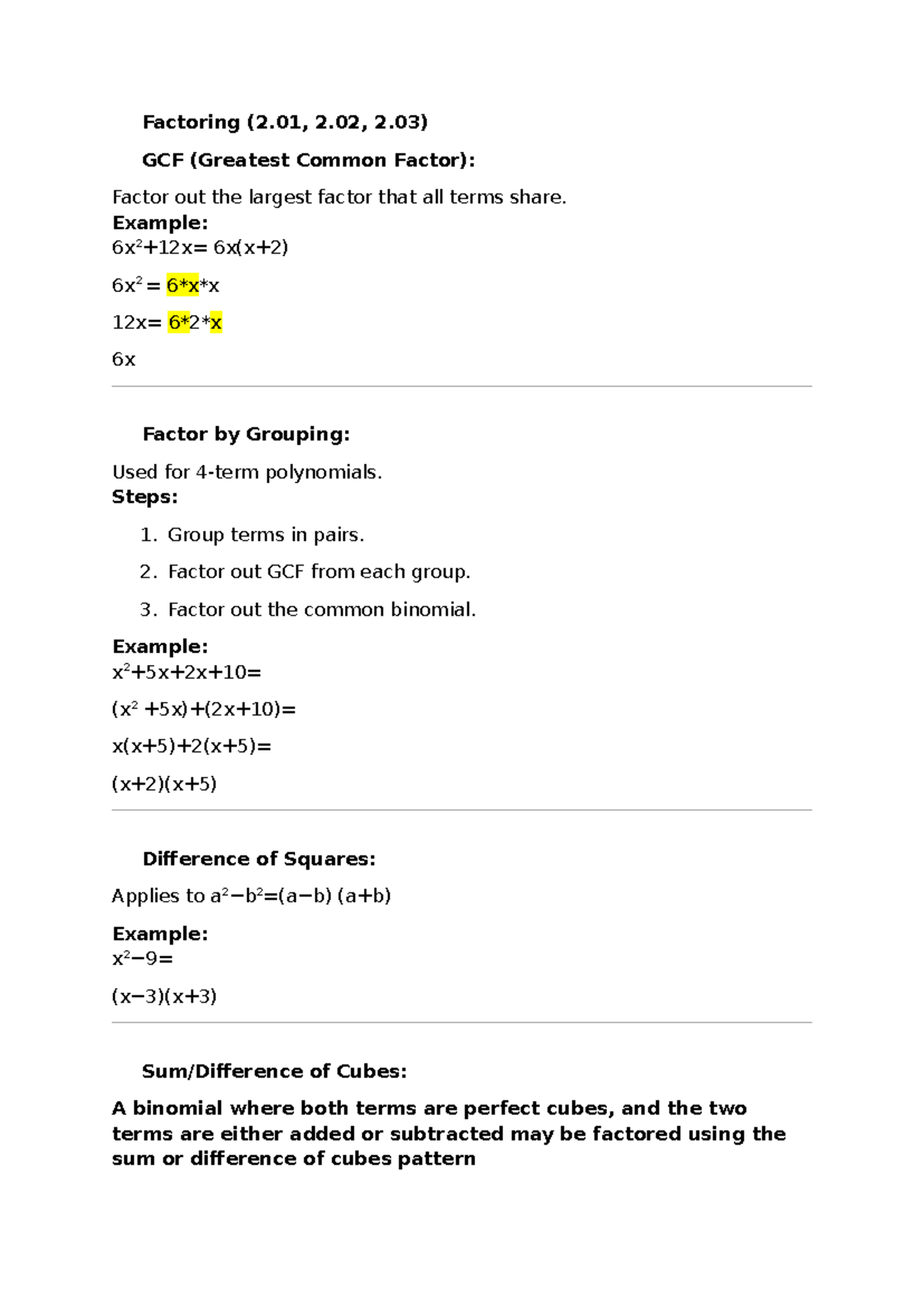 🔷 Factoring - Module 2 notes - 🔷 Factoring (2, 2, 2) GCF (Greatest ...
