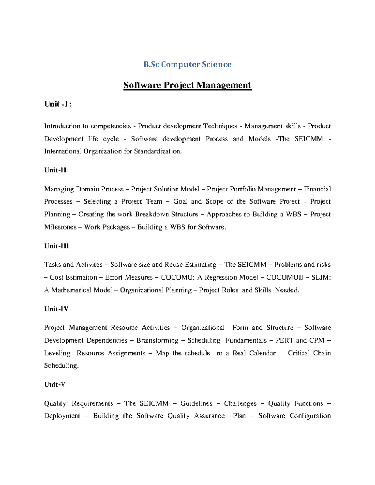 B.Sc Computer Science: Software Project Management Overview and ...