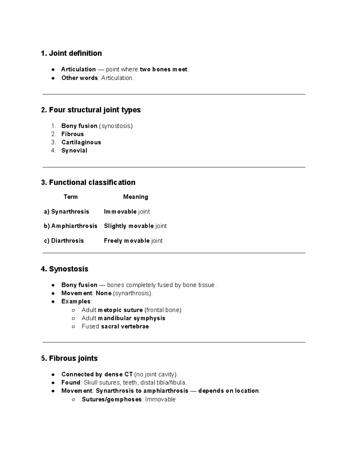 Joint Structure and Function: Lecture Notes - Studocu