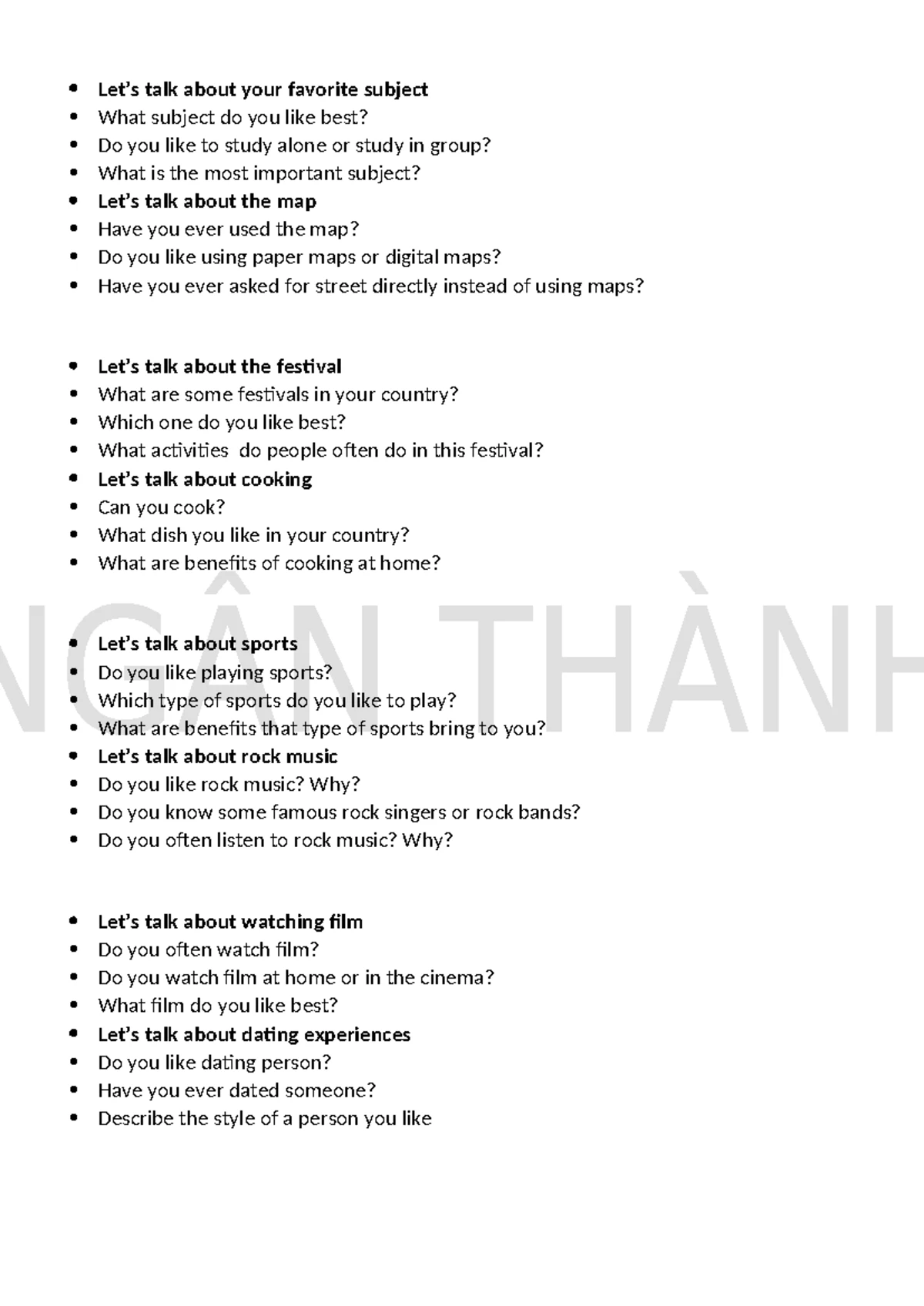 TÀI LIỆU Speaking: Discussing Favorite Topics and Experiences - Studocu