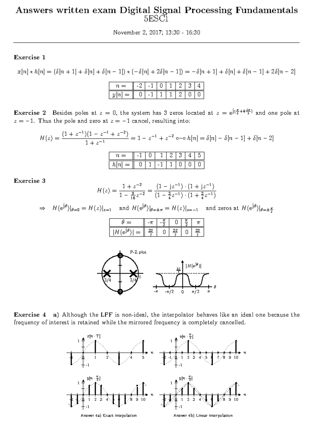 Digital Signal Processing Fundamentals Exam Answers - 5ESC0 2017 Final ...