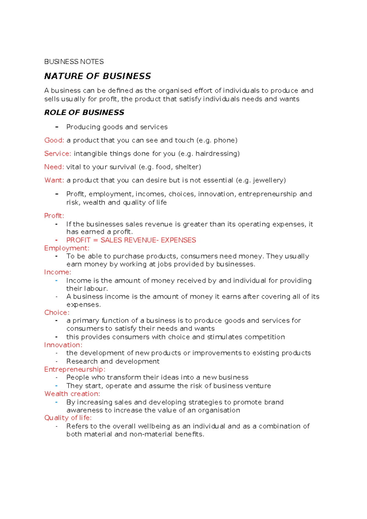 Yr 11 Business Studies all topics revision notes - BUSINESS STUDIES ...