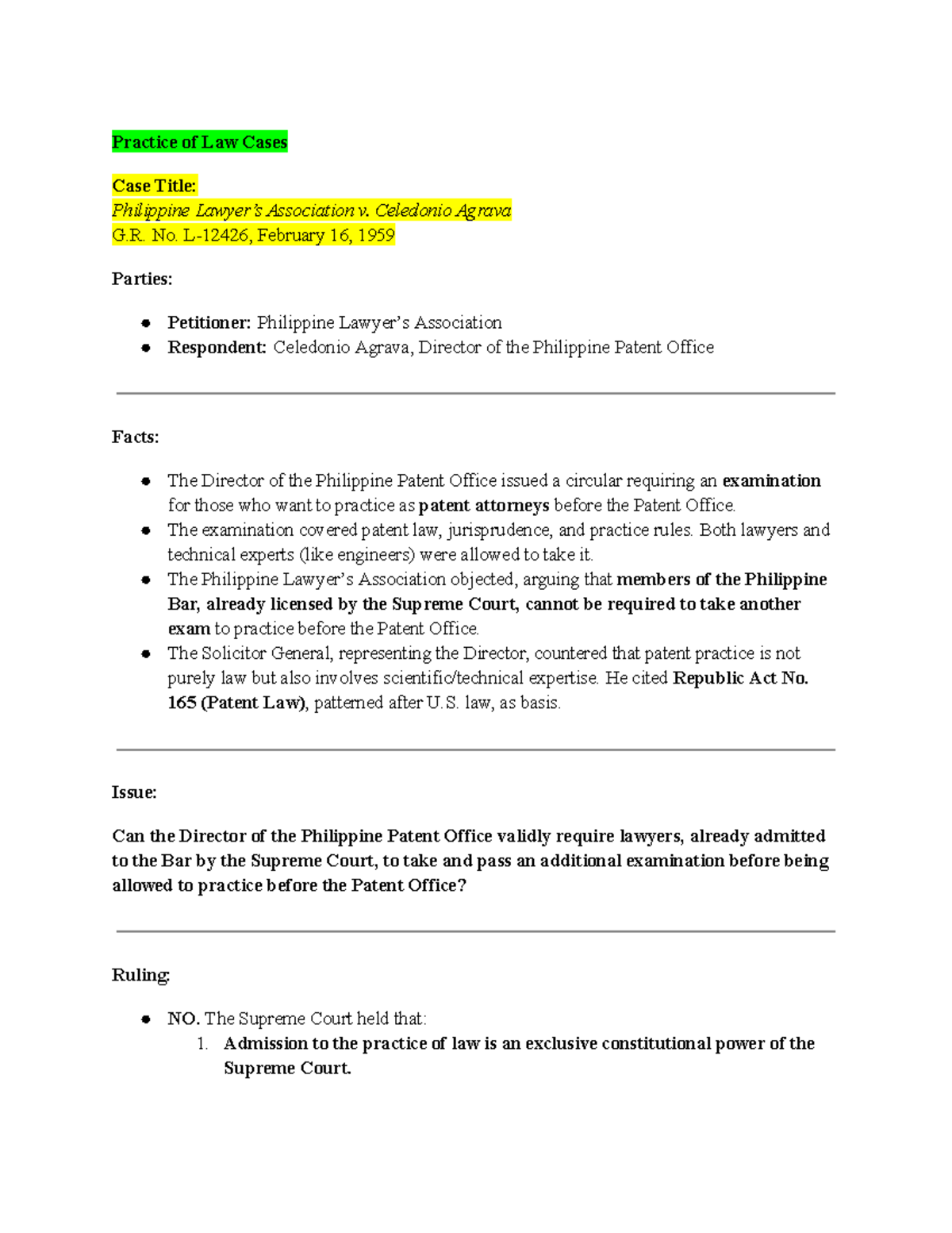 Practice of Law Cases: Key Rulings and Doctrines (G.R. No. 1959) - Studocu