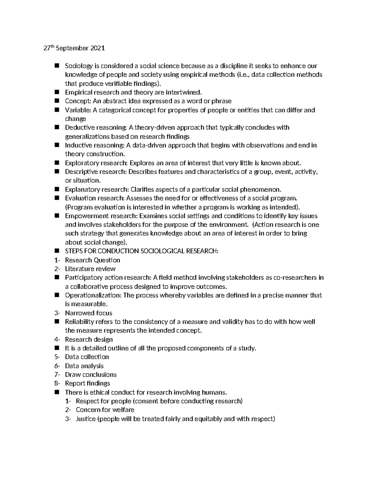 Sociology 101: Lesson 2 Notes on Research Methods and Ethics - Studocu