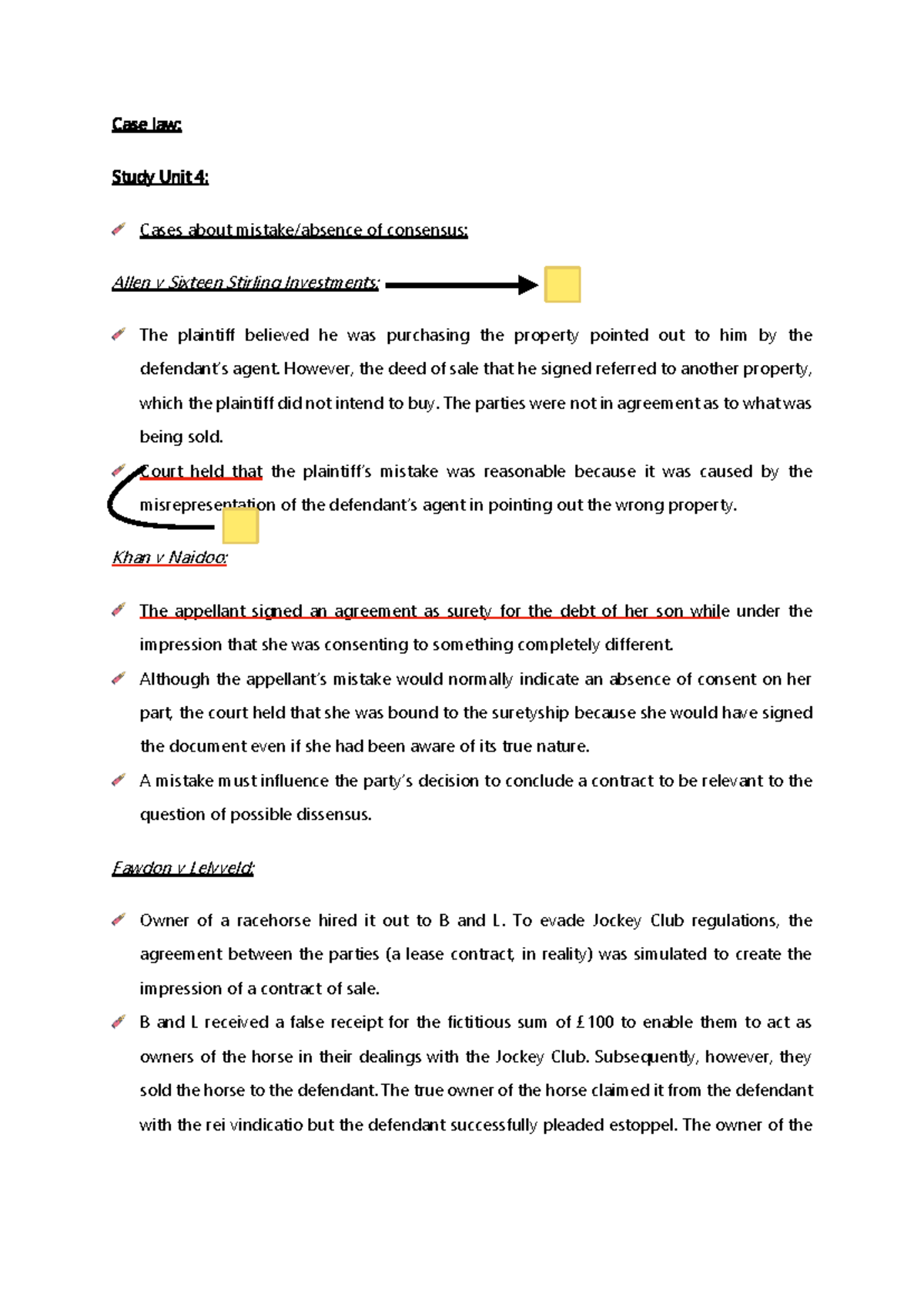 IURI 373 Case Law: Consensus and Mistake in Contract Law - Studocu