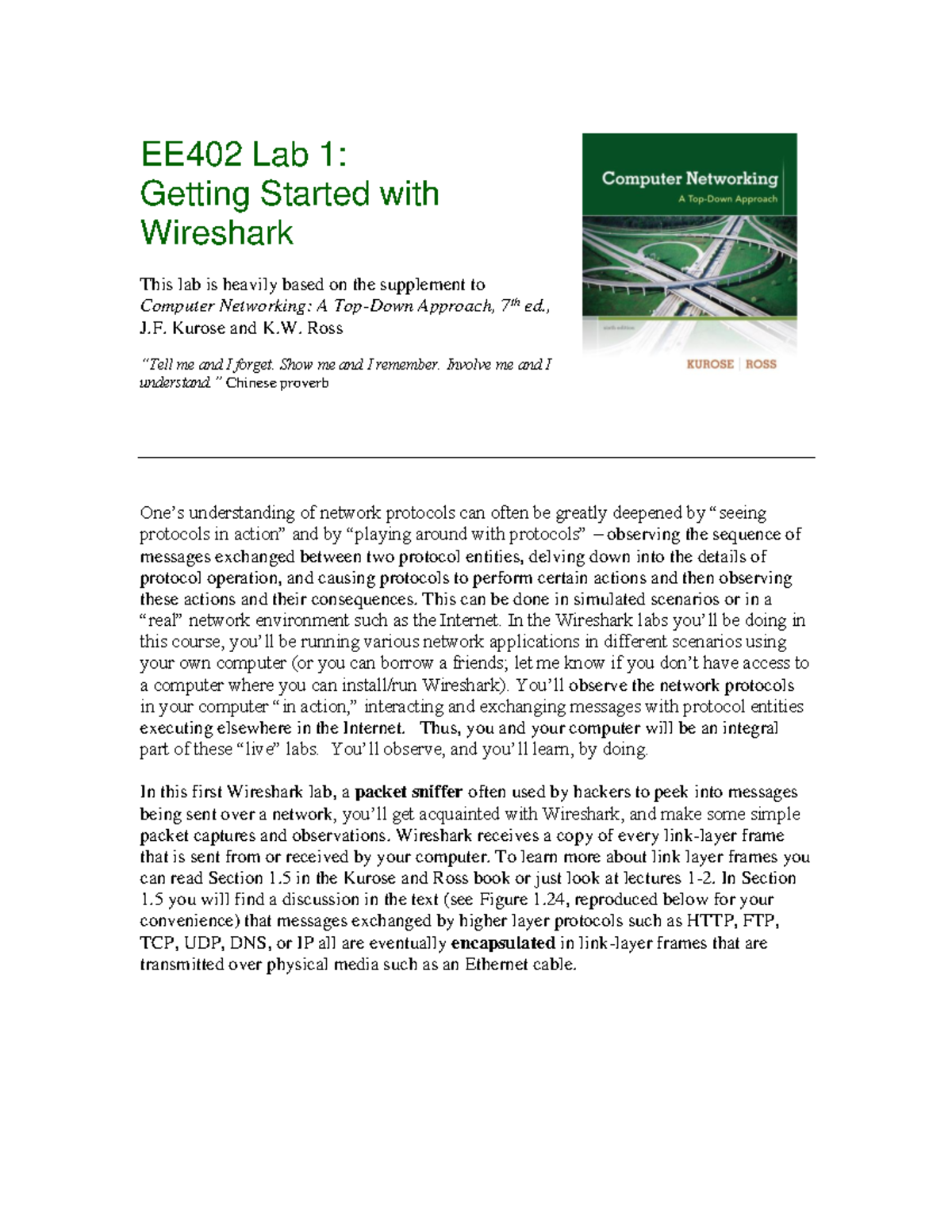 wireshark lab123 - EE402 Lab 1: Getting Started with Wireshark This lab ...