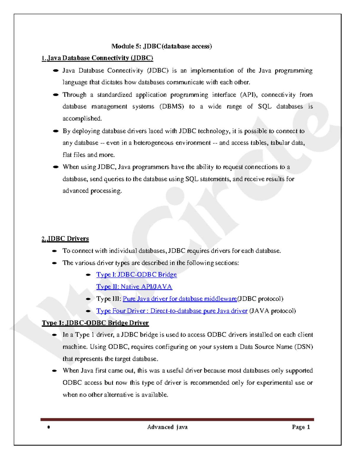 BCS613D: Module 5 - Java Database Connectivity (JDBC) Overview - Studocu