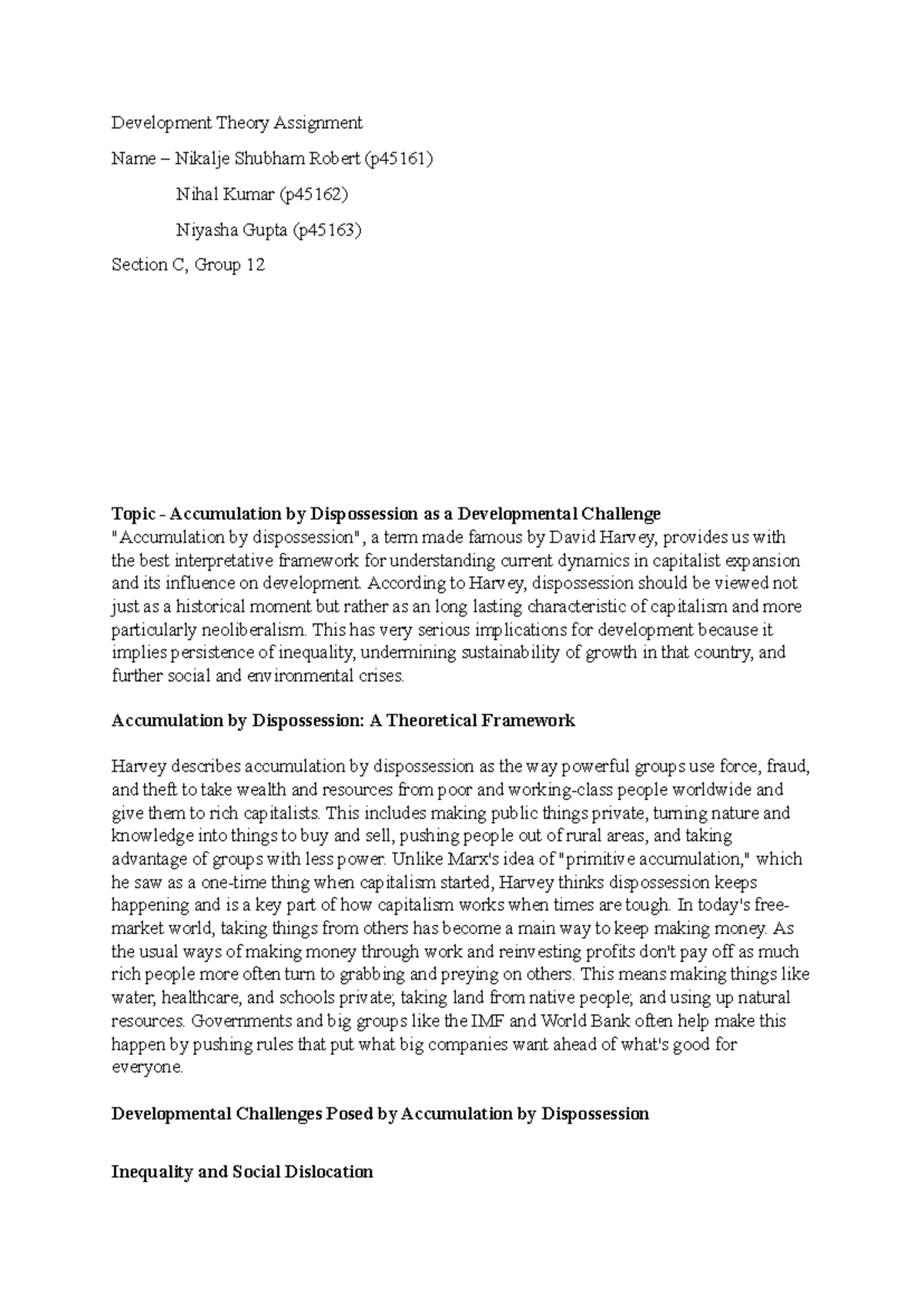 Accumulation by Dispossession as a Developmental Challenge ...