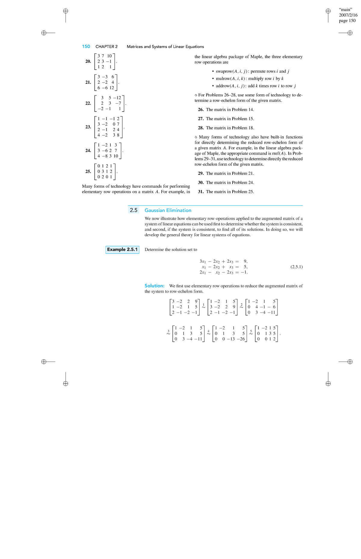 2 5 - Good - 2007/2/ page 150 150 CHAPTER 2 Matrices and Systems of ...