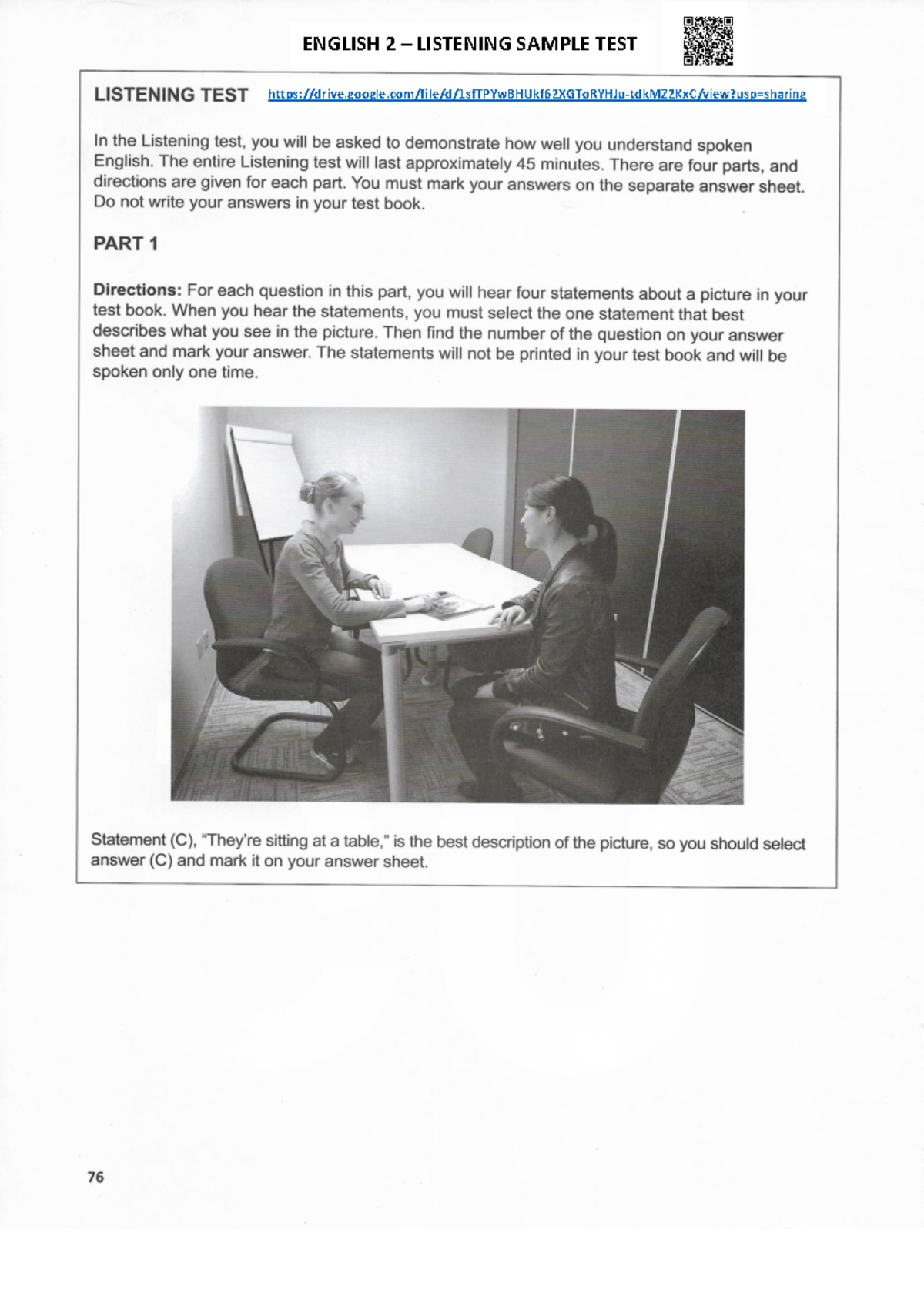 ENGLISH 2 - Listening Sample Test T5 for Practice and Review - Studocu