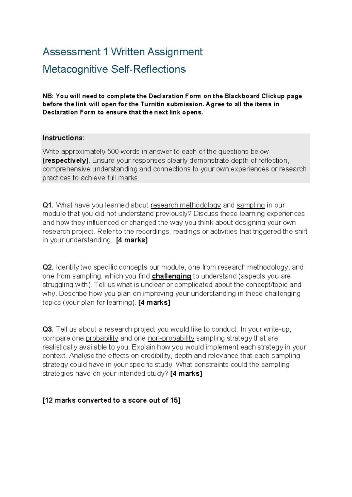A1 Written Assignment: Metacognitive Reflections on Research Methods ...
