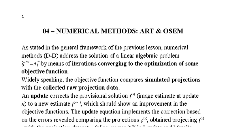 04 – Numerical Methods: ART and OSEM Techniques Explained - Studocu