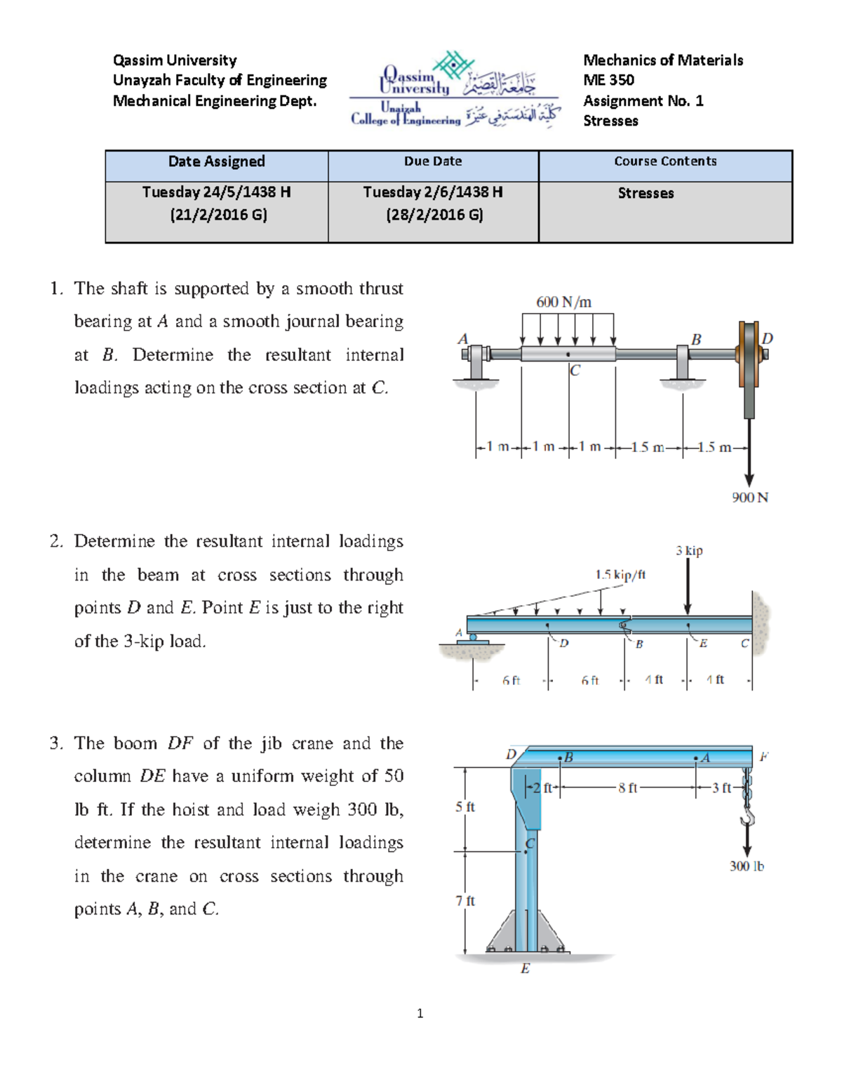 ME 350 - HW1 Solutions: Stresses in Materials Analysis - Studocu