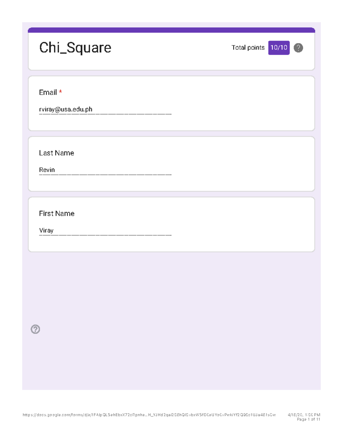 Chi Square Test of Association (Gforms Answers) - Studocu