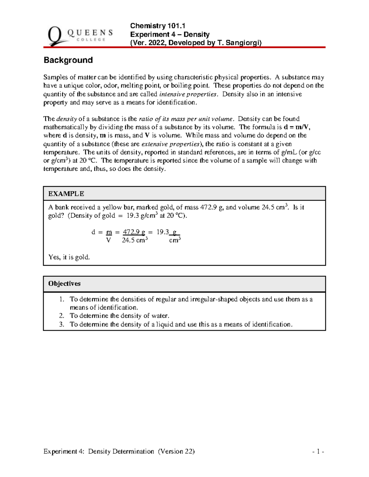Chem 101.1 Lab 4: Density Determination (Version 2022) - Studocu