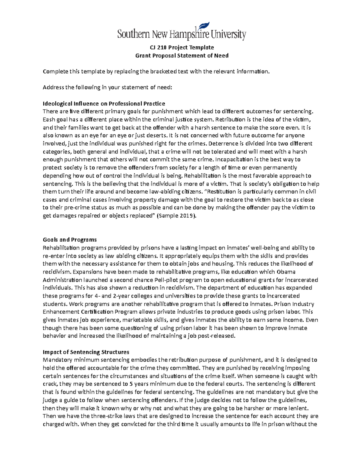 CJ 210 Project Template - CJ 210 Project Template Grant Proposal ...