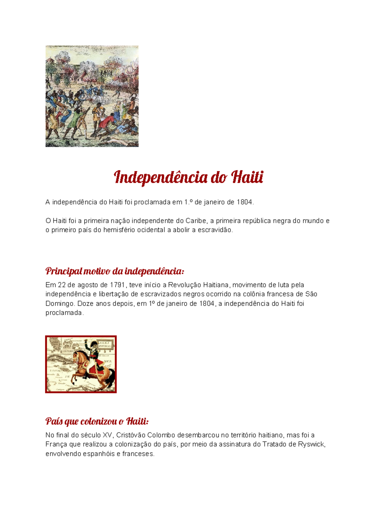 Resumo sobre a Independência do Haiti - História e Contexto - Studocu