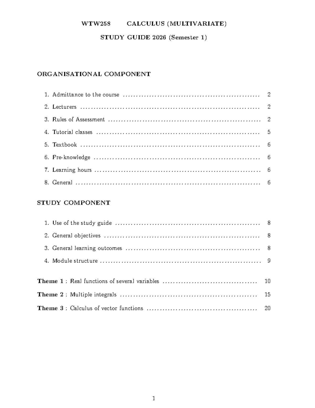 WTW258 Calculus (Multivariate) Study Guide 2026 - Semester 1 - Studocu
