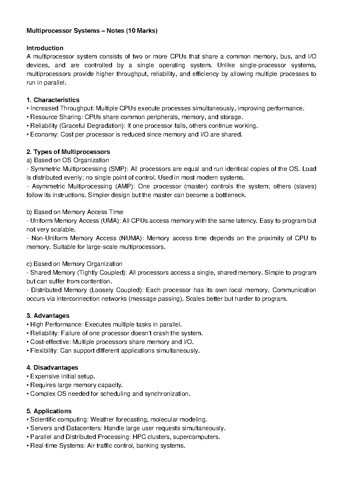 Multiprocessor Systems Lecture Notes (10 Marks) - Studocu